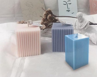 Geometric Square Pillar Candle Mould | Candle Making Molds | Modern Lux Stripped Rectangle Candle Moulds | DIY Crafting Contemporary Mold