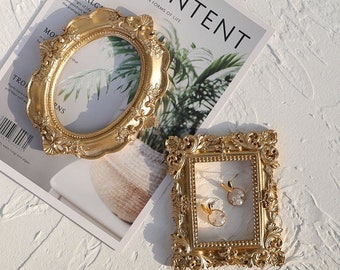 Gold Vintage Photo Frame Prop | Retro European Carved Ornamental Home Decoration Product Photography | Jewelry Candles Cosmetic Photoshoot