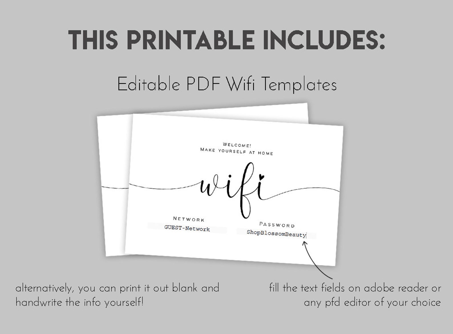 Wifi Password Sign Printable Editable Template Digital Etsy