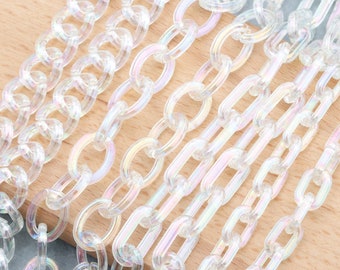 Clear Blocky Chunky Acrylic Jewelry Chain Links | DIY Transparent Keychain Accessories | Necklace Bracelet Charms Wristlet | Crafting Chains