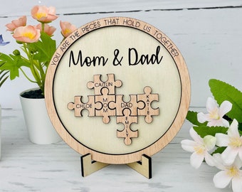 Gift for Parents | Mom & Dad you are the pieces that hold us together | Round wooden sign | Christmas Gift