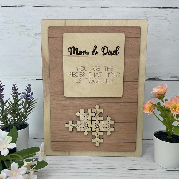 Parents Puzzle Piece Plaque | Mom & Dad you are the pieces that hold us together | gift for parents | homedecor