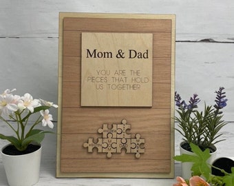 Mom & Dad you are the pieces that hold us together | Gift for Parents | home décor | Anniversary Gift for Mom and Dad