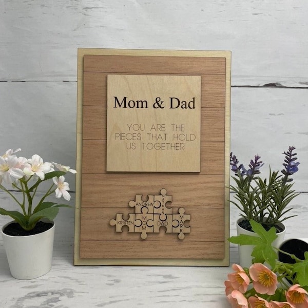 Mom & Dad you are the pieces that hold us together | Gift for Parents | home décor | Anniversary Gift for Mom and Dad