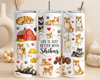 Shiba Inu Tumbler Wrap PNG 20oz Straight Tumbler Design Cute Dog Sublimation Graphic Japanese Shiba Digital Download Commercial Use Gift