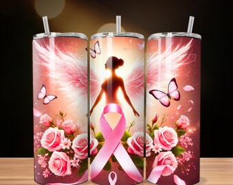 Breast Cancer Awareness 20oz skinny tumbler Wrap - Pink Ribbon Design, digital download