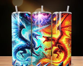 Fire and Ice Dragon Tumbler Wrap 20oz – Digital Download