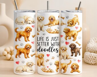 Goldendoodle Tumbler Wrap PNG 20oz Straight Tumbler Design Labradoodle Sublimation Graphic Cute Dog Portrait Digital Download Commercial