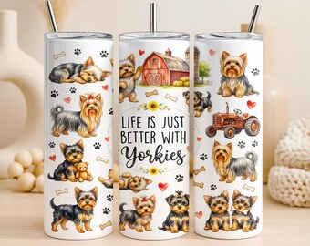 Yorkie Tumbler Wrap PNG 20oz Straight Tumbler Design Yorkshire Terrier Sublimation Graphic Cute Dog Portrait Digital Download Commercial Use