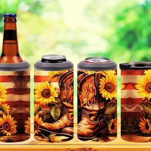 4 in 1 Can Cooler Sublimation Wrap, Cowgirl Boots and Sunflowers Can Cooler Design, can cooler png, Sunflower can cooler wrap, cowgirl boots