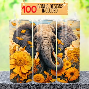 Elephant Tumbler Wrap 20oz skinny design, Elephant Sublimation Designs, Elephant Seamless Tumbler, Elephant Tumbler Wrap PNG, 3D Elephant