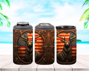 Stag American Flag Can Cooler Sublimation Wrap (PNG)