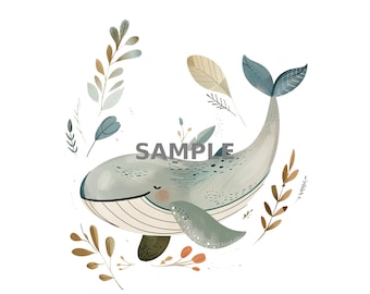 Cute Nursery Whale PNG Clipart | Whimsical Baby Ocean Animal Design | Transparent Background Printable | Instant Download
