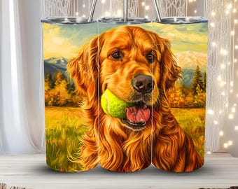 Golden Retriever Tumbler Wrap 20oz Straight PNG Dog Lover Gift Pet Portrait Sublimation Design Scenic Nature Art Download