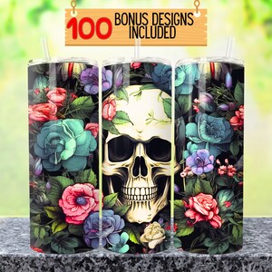 Skull Tumbler wrap 20oz skinny tumbler design sublimation design, 3d tumbler wrap, png, digital download, seamless floral tumbler, skull png