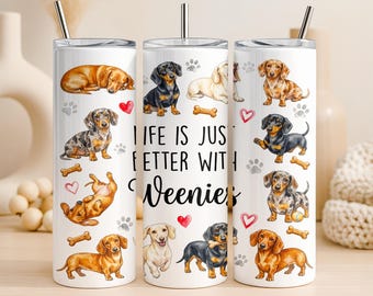 Dachshund Tumbler Wrap PNG 20oz Straight Tumbler Design Dapple Wiener Dog Sublimation Graphic Digital Download Commercial Use Weenie Cup