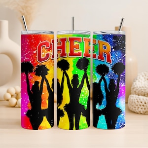 Cheerleader Tumbler Wrap PNG 20oz Straight Tumbler Design Rainbow Cheer Dance Silhouette Sublimation Graphic Digital Download Commercial
