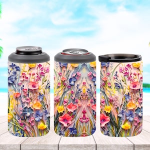 4 in 1 Can Cooler Sublimation Wrap, Pressed Flower Can Cooler Design, can cooler png, floral can cooler design, cottagecore design