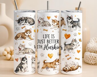 Husky Tumbler Wrap PNG 20oz Straight Tumbler Design Siberian Husky Sublimation Graphic Cute Puppy Digital Download Commercial Use Dog Lover