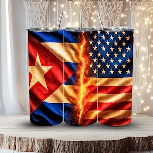 USA Cuba Flag Tumbler Wrap 20oz Skinny Sublimation Design | Cuban American Heritage Pride PNG | Patriotic Blend Digital Download