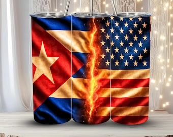 USA Cuba Flag Tumbler Wrap 20oz Skinny Sublimation Design | Cuban American Heritage Pride PNG | Patriotic Blend Digital Download