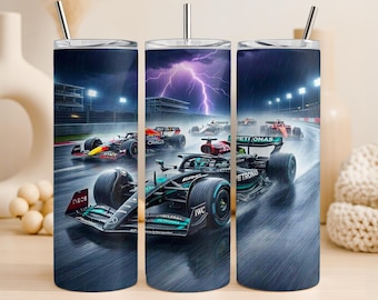 Formula 1 Racing Tumbler Wrap PNG 20oz Straight Tumbler Design Rain Racecar Lightning Sublimation Graphic Digital Download Commercial Use