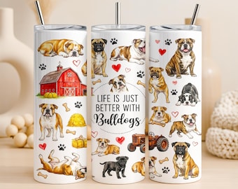 Bulldog Tumbler Wrap PNG 20oz Straight Tumbler Design Dog Lover Sublimation Graphic Cute Puppy Travel Mug Digital Download Commercial Use