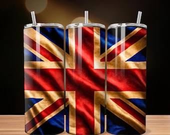 British National Flag Tumbler 20oz Wrap, United Kingdom Flag, Digital Download