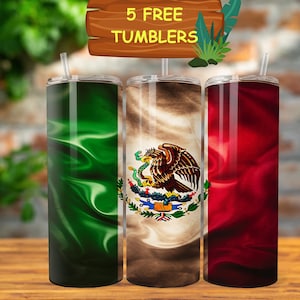Mexican Flag Tumbler PNG – 20oz Straight Skinny Tumbler Design Download, Mexico Sublimation Wrap, Digital Tumbler Art, Fiesta Theme