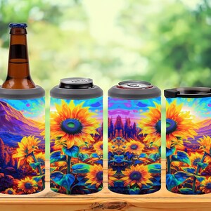 4 in 1 Can Cooler Sublimation Wrap, Giant Sunflower Can Cooler Design, can cooler png, Sunflower can cooler wrap