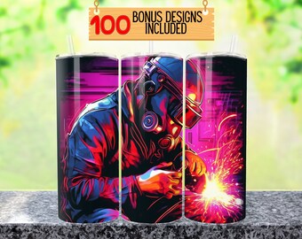Welder Tumbler Design, 20oz Skinny Sublimation, Blue Collar (Digital Download)