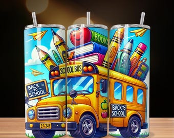 School Bus Tumbler Wrap, 20oz Skinny Sublimation PNG, Teacher Gift, Digital Download