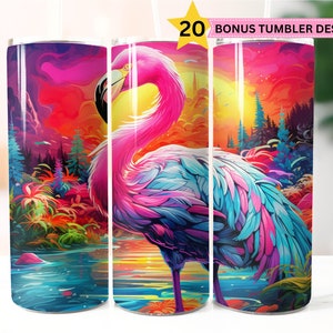 Flamingo Tumbler Wrap 20oz skinny sublimation tumbler wrap designs 3D tumbler wrap straight tumbler png digital download, colorful tumbler