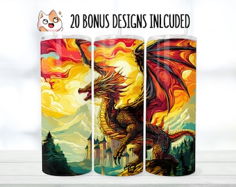 Dragon Tumbler Wrap, 3D Mythical Design (PNG Digital Download)