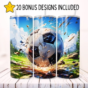 Soccer Ball 20 oz Skinny Tumbler Sublimation Design, Straight Tumbler Wrap, Instant Digital Download PNG, Sublimation Tumbler, Soccer Mom