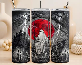 Gothic Ghost Tumbler Wrap PNG 20oz Straight Tumbler Design Red Blood Moon Cemetery Sublimation Graphic Digital Download Commercial Use Cup