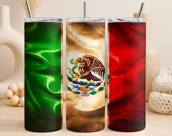 Mexican Flag Tumbler Wrap PNG 20oz Straight Tumbler Design Waving Mexico Flag Sublimation Graphic Digital Download Commercial Use Gift