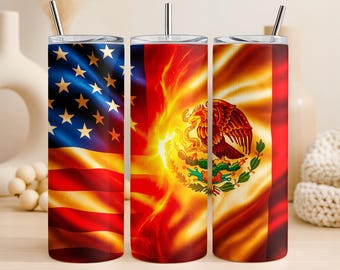 USA Mexico Flag Tumbler Wrap 20oz Skinny Sublimation Design | American Mexican Heritage Pride PNG | Patriotic Blend Digital Download