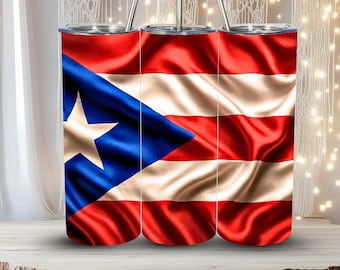 Puerto Rico Flag Tumbler Wrap 20oz Straight PNG Boricua Pride Caribbean Sublimation Design Patriotic Island Gift Download
