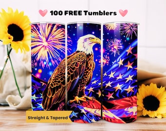 Patriotic Eagle Fireworks Tumbler Sublimation Design (PNG Digital Download)