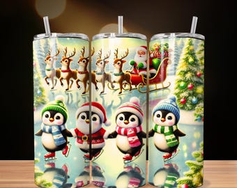 Christmas Penguins 20oz Tumbler Wrap - Digital Download, Sublimation Design