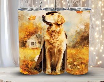 Golden Retriever Tumbler Wrap 20oz Straight PNG Dog Lover Gift Vintage Autumn Aesthetic Pet Portrait Sublimation Design