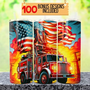Firefighter Tumbler 20oz Skinny Tumbler Sublimation Design, Instant Digital Download, Straight Tumbler Wrap PNG, fire truck, fireman tumbler
