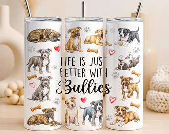 Pitbull Tumbler Wrap PNG 20oz Straight Tumbler Design Bully Breed Dog Sublimation Graphic Digital Download Commercial Use Pit Bull Puppy