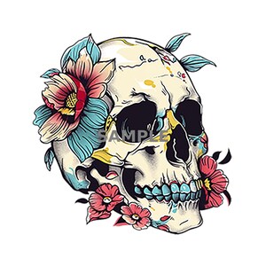 Floral Skull PNG Clipart | Vintage Tattoo Style Sublimation Design | Transparent Background Printable Download | Instant Digital Art