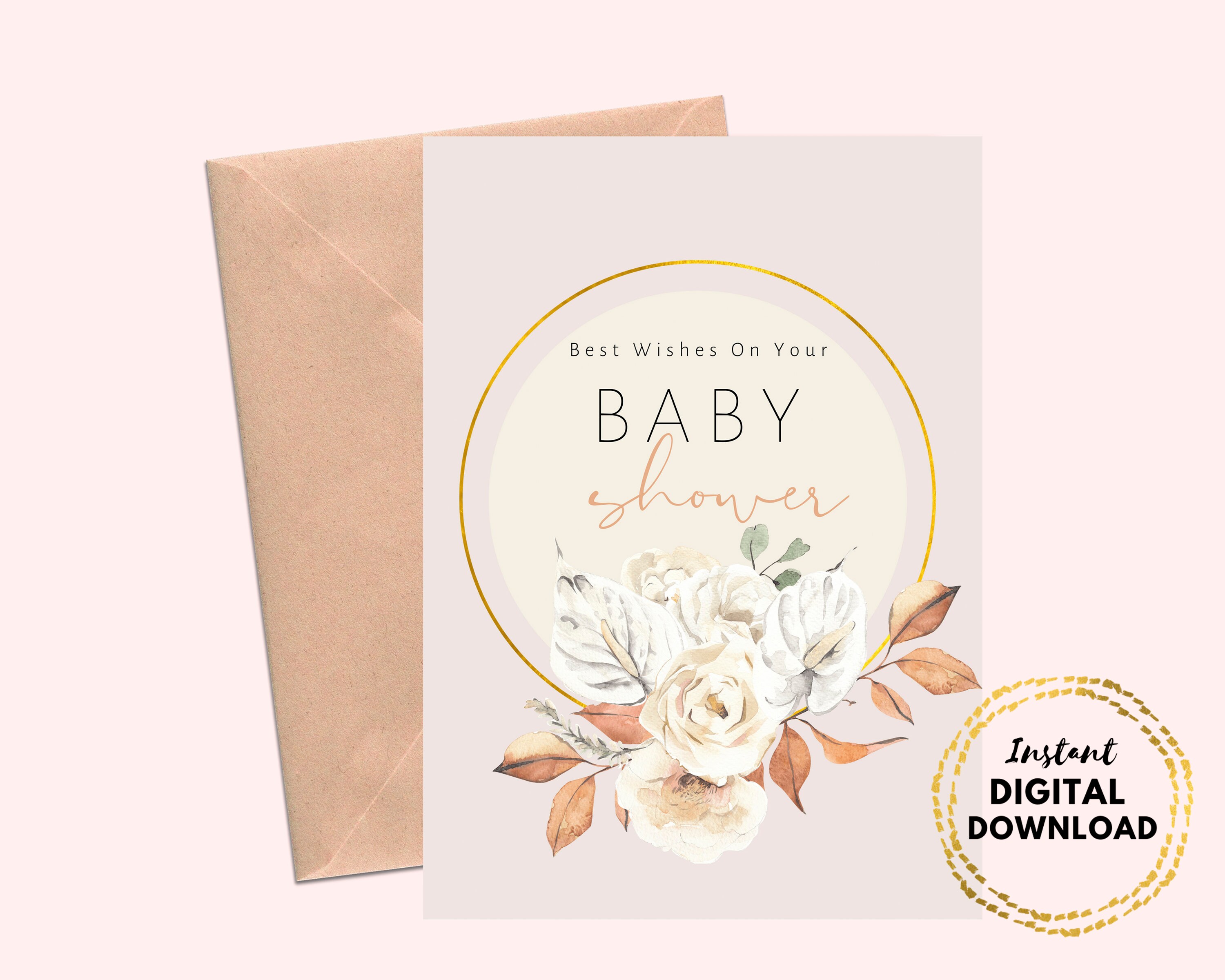 Best Wishes Baby Shower Printable Card Blank 5x7 Floral Baby - Etsy