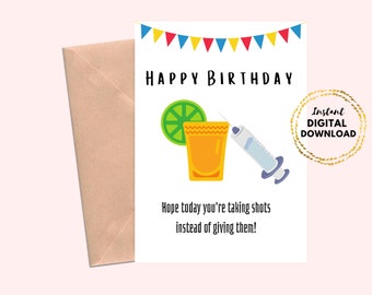 Printable Nurse Happy Birthday Greeting Card, 5x7 Blank Happy Birthday Card For Nurses