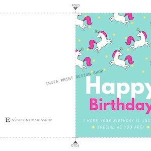 Printable Unicorn Birthday Card, Blank 5x7 Instant Download Birthday ...