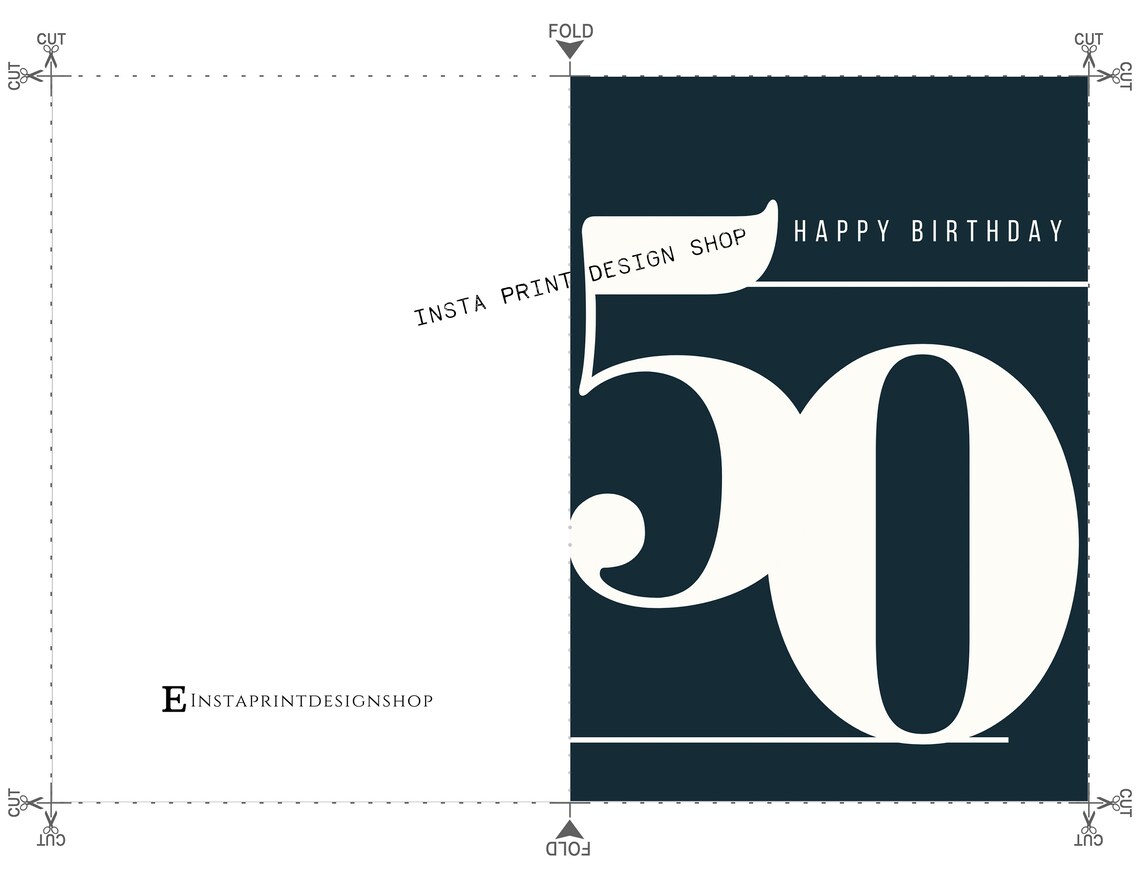 Printable Happy 50th Birthday Card, Minimal Birthday Card 50th Blank ...