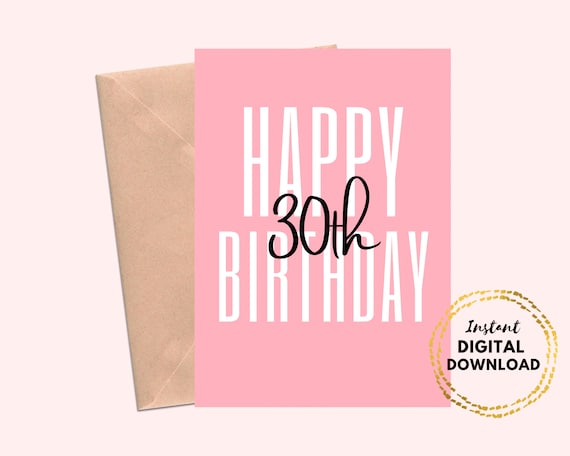 Printable Happy 30th Birthday Card Pink Minimalist DIY 30th | Etsy